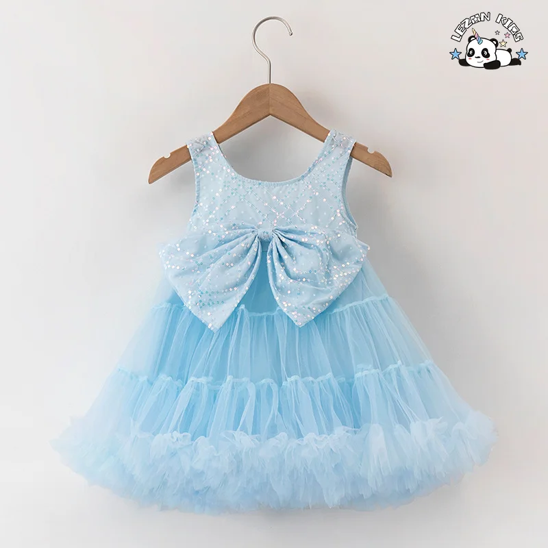 LEZONKIDS - Hot Selling Sleeveless Sequin Super Fairy Bow Gauze Party Princess Girls Dress For 2-14T Kids